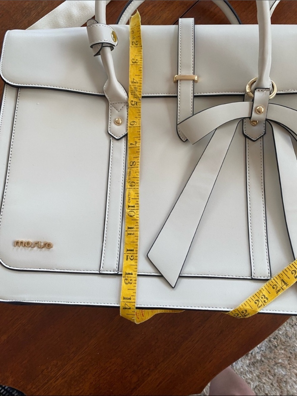 Cream Bow Accent Mosiso Laptop Satchel Bag - Picture 5 of 12